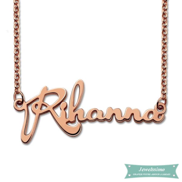 Collier Prénom Rihanna En Plaqué Or Rose 35Cm
