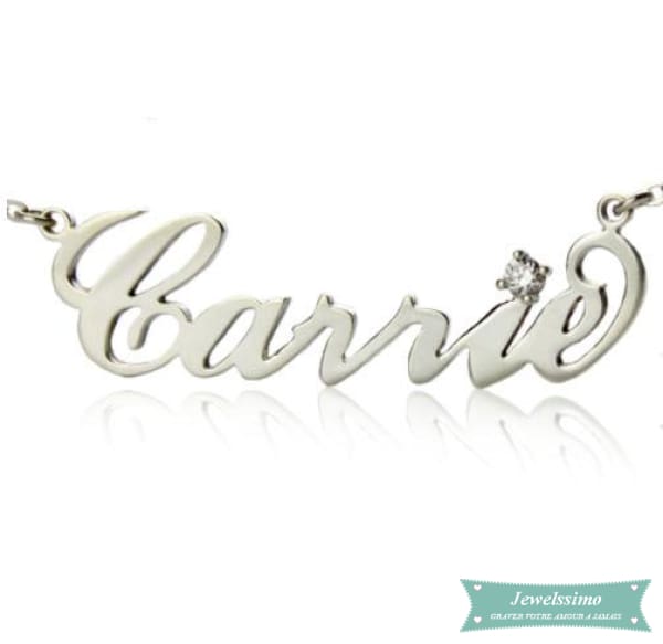 Collier Prénom Style Carrie En Argent 925 Avec Pierre De Naissance 35Cm Carrie