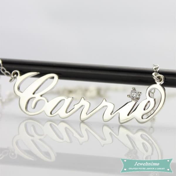 Collier Prénom Style Carrie En Argent 925 Avec Pierre De Naissance Carrie