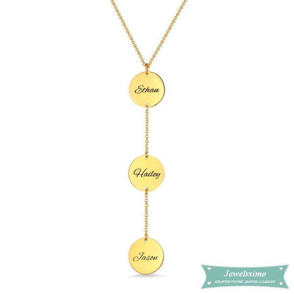 Collier Y Famille 3 Prénoms En Plaqué Or Jaune 35Cm Famille