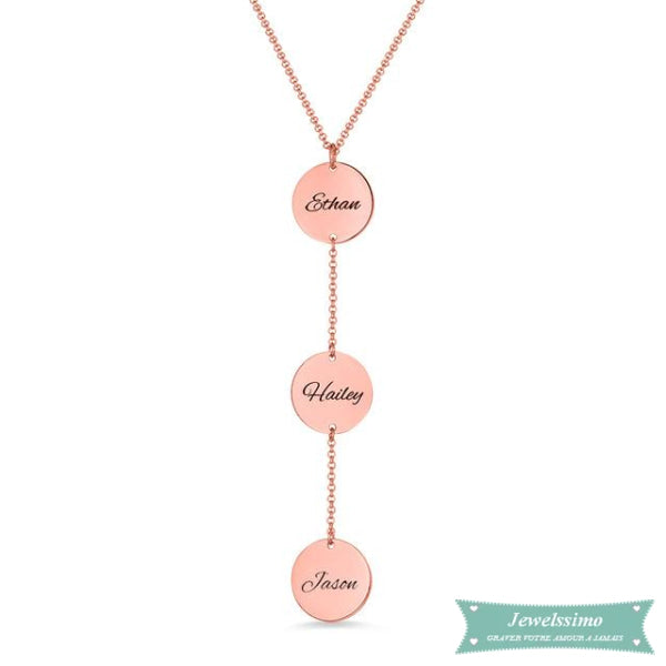 Collier Y Famille 3 Prénoms En Plaqué Or Rose 35Cm Famille