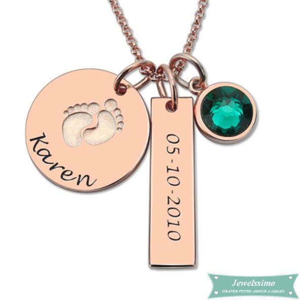Kit Collier Prénom Bébé Avec Barre En Plaqué Or Rose 35Cm