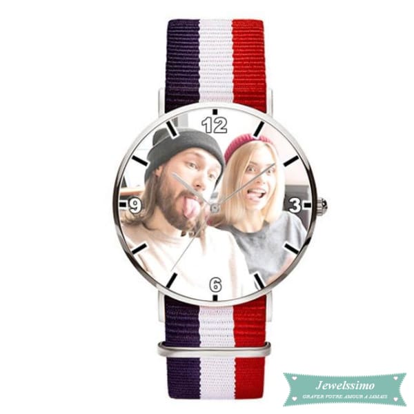 Montre photo Allez les Bleus à personnaliser pour femme 3 bandes montre quartz