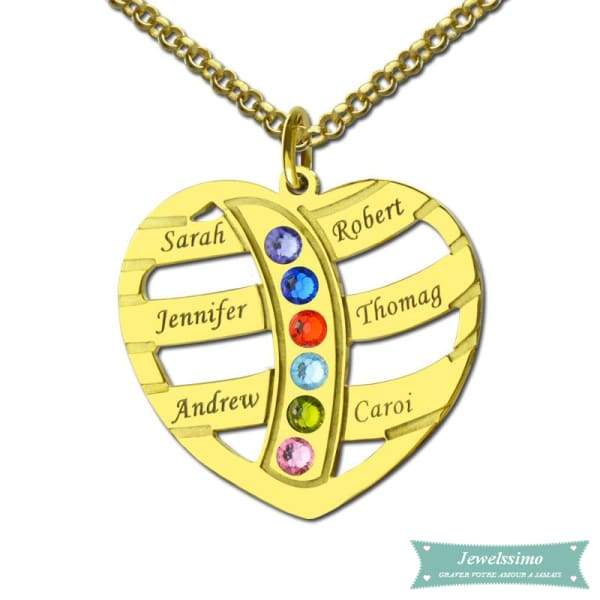 Pendentif Famille 6 Prénoms En Plaqué Or 35Cm Famille