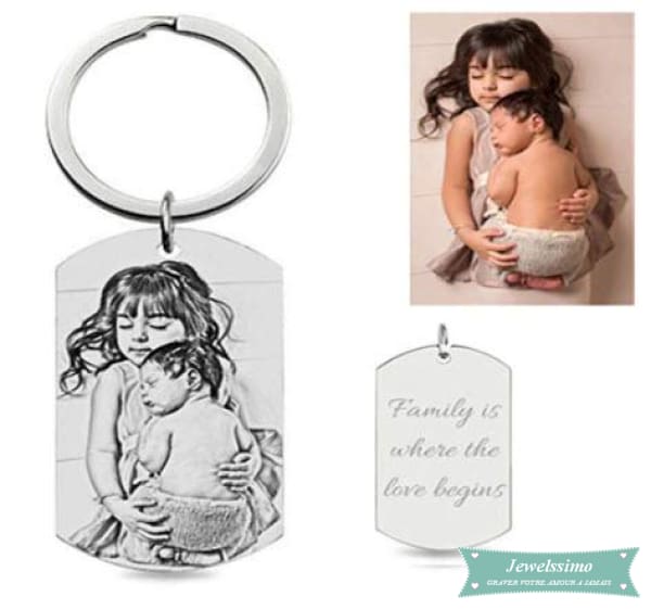 Porte clé personnalisé Recto Verso avec photo et gravure Noir et blanc porte clé