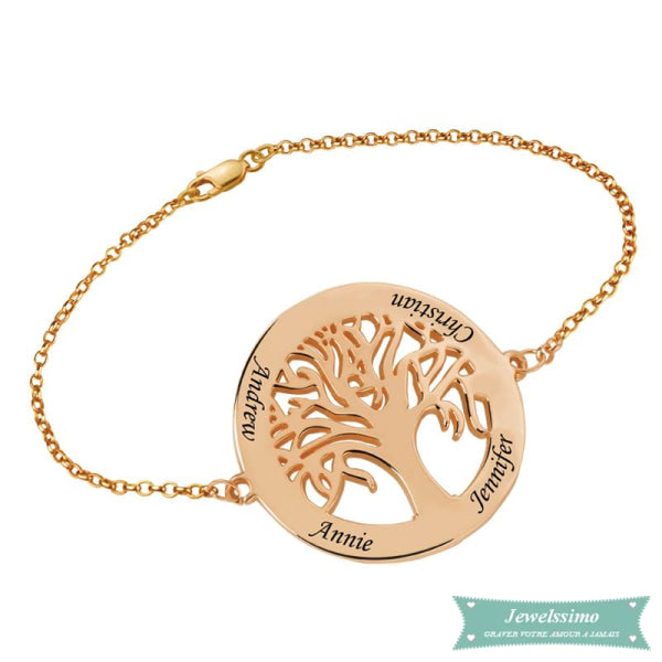Bracelet arbre de vie All my life 4 prenoms en plaque or rose