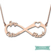 Collier infini coeur 2 ou 3 prénoms en plaqué or rose 35cm Infini