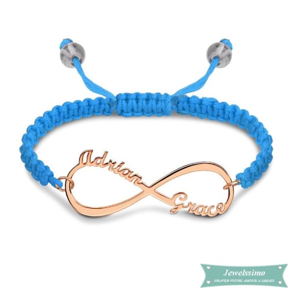 Bracelet Cordon Infini Eternellement En Plaqué Or Rose Bleu Bracelet Infini