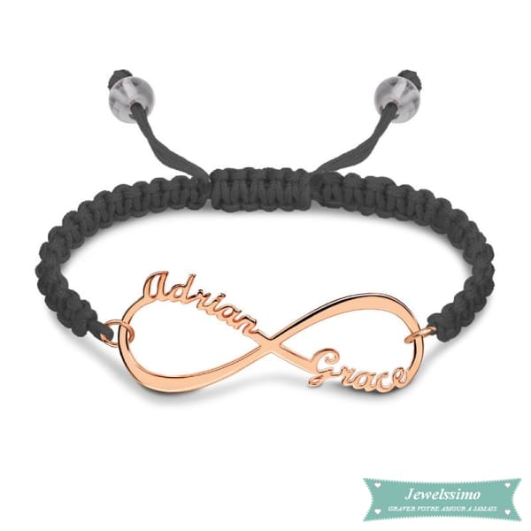 Bracelet Cordon Infini Eternellement En Plaqué Or Rose Noir Bracelet Infini
