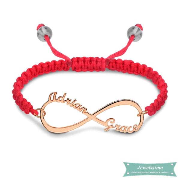 Bracelet Cordon Infini Eternellement En Plaqué Or Rose Rouge Bracelet Infini