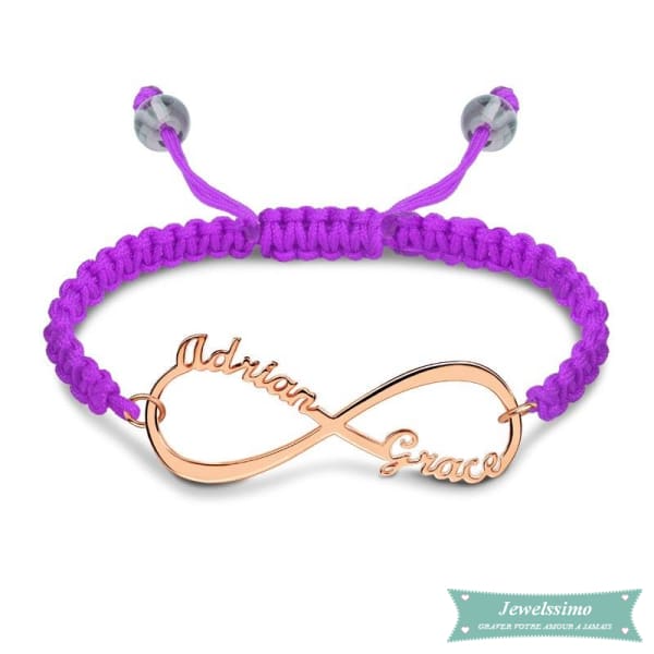 Bracelet Cordon Infini Eternellement En Plaqué Or Rose Violet Bracelet Infini