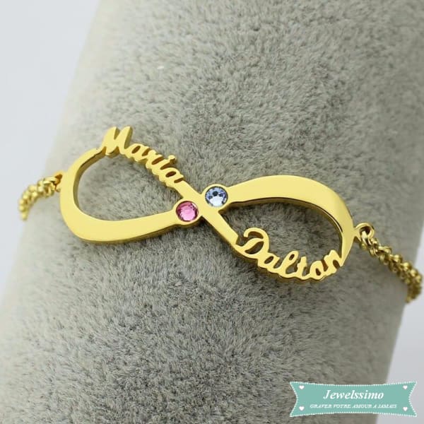 Bracelet femme personnalisé Mon bonheur 4 prénoms plaqué or jaune –  Jewelssimo