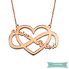 Collier Infini Gros Coeur 2 Prénoms En Plaqué Or Rose 35Cm