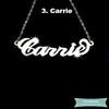 Collier prénom style Carrie en plaque or rose avec pierre de naissance Carrie
