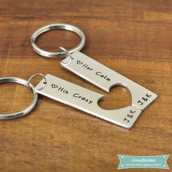 Porte clé couple avec un coeur séparable 2 prénoms ou initiales – Jewelssimo